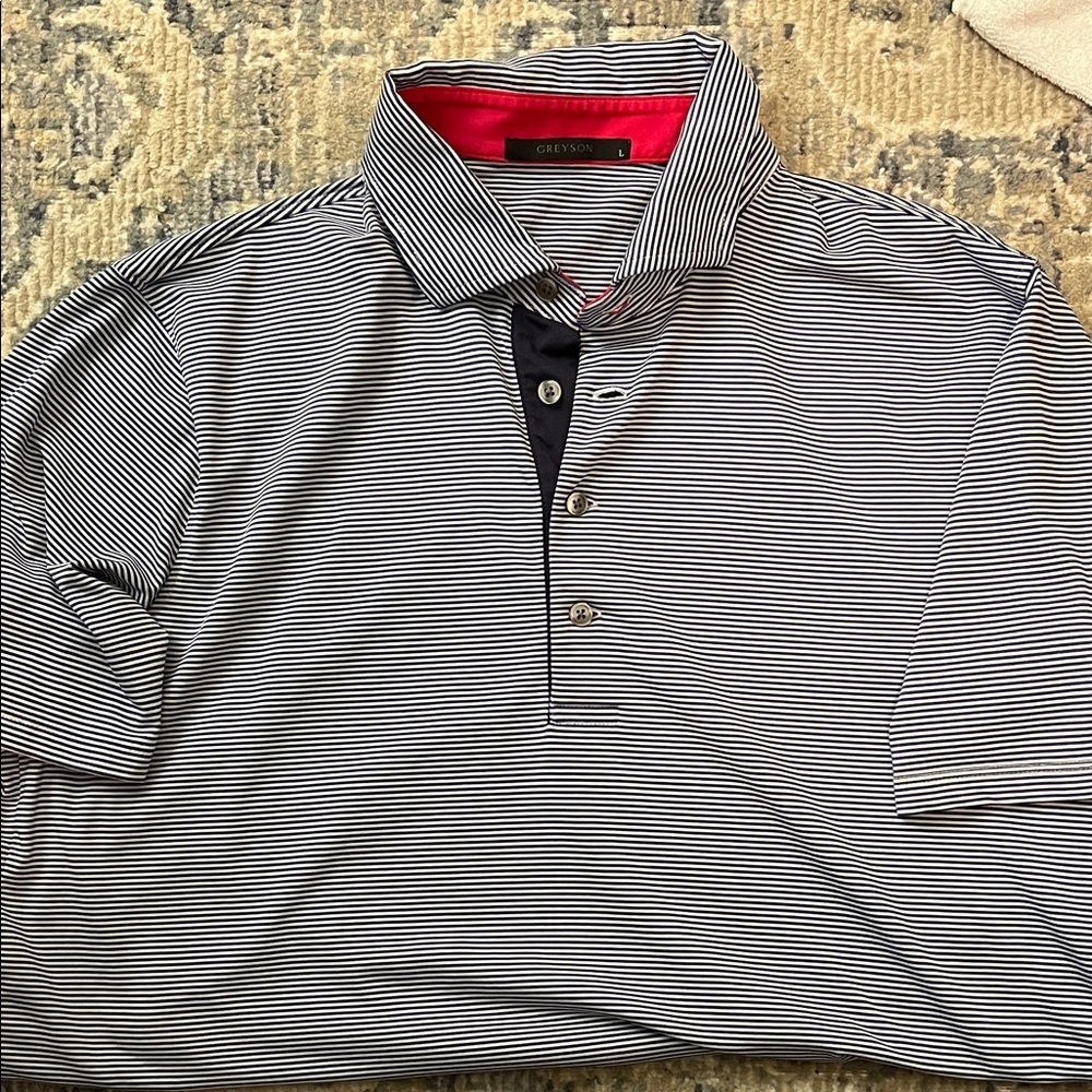 Greyson Men’s  Striped Polo Shirt - Navy and White size large great shape!